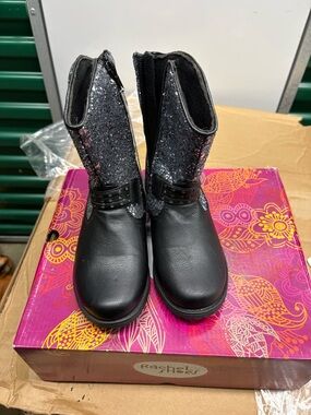 Rachel Shoes Gianna Girls Glitter Boots Black Zip Ankle Boot Size 13M